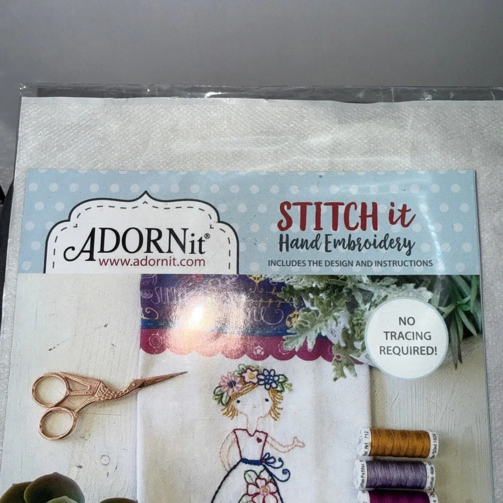 Adornit Stitch it Hand Embroidery Calendar Girl Series Tea Towel JUNE NO THREAD